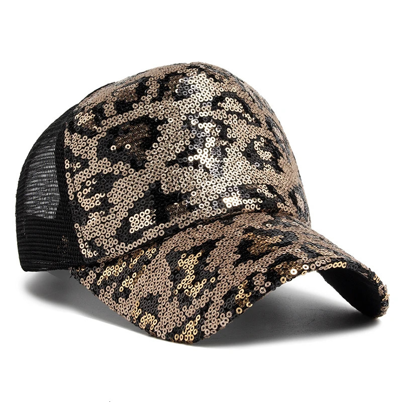 CNTANG Womens Baseball Cap Summer Mesh Hat Fashion Leopard Spangle Hats For Woman Outdoors Sun Visor Adjustable 250320