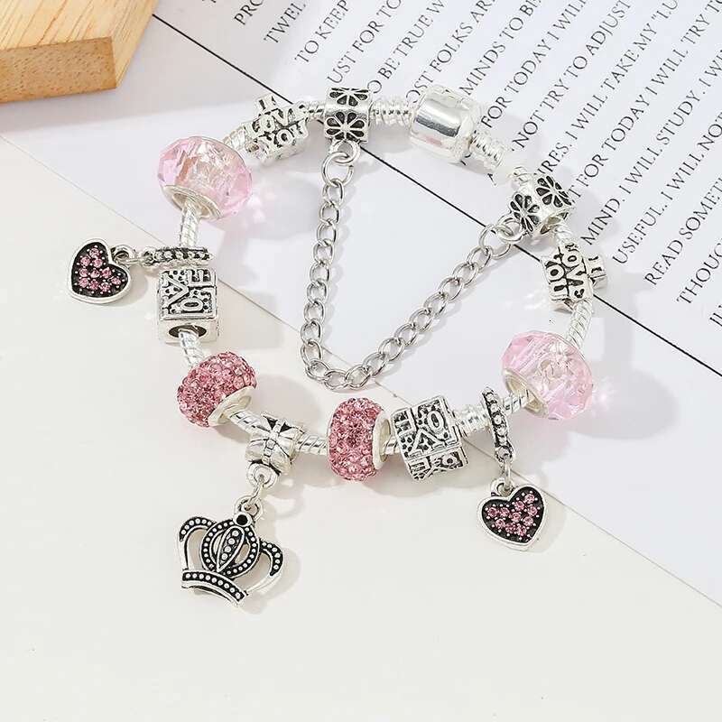 High Quality Silver Color Love Beads Charm Bracelets With Crown Heart Pendant Brand Bracelet Jewelry Gift For Women Wife Pulsera