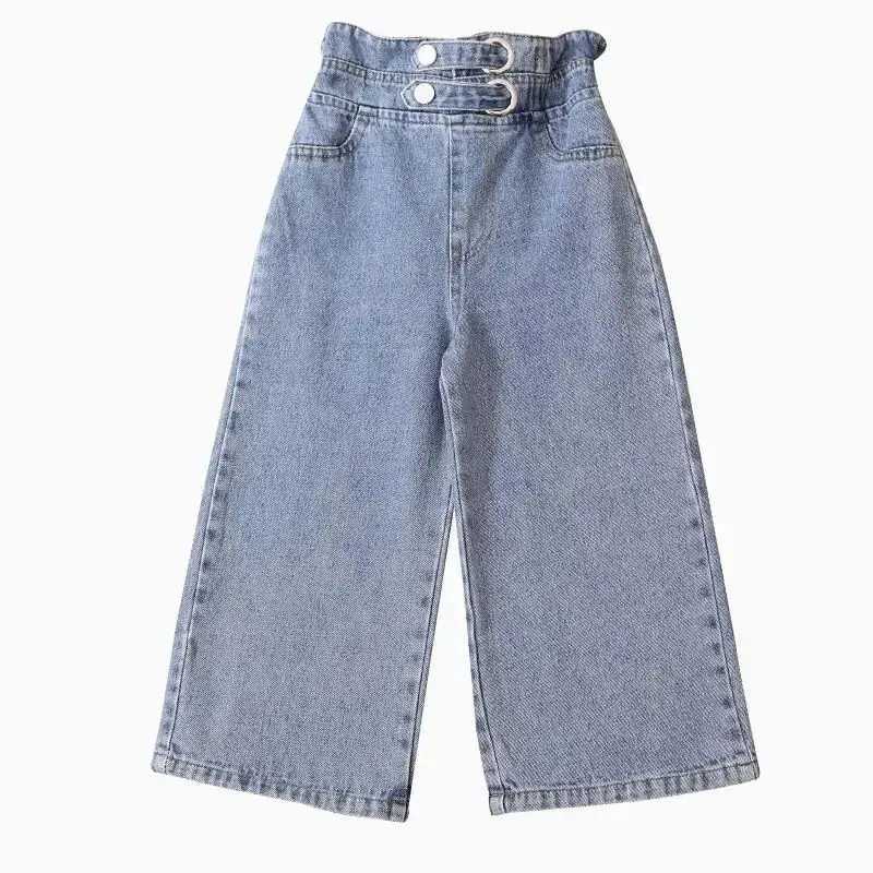 4-11Y Girls Jeans Pants Spring and Autumn New Teen Girls Loose Straight Trouser Childrens Wide Leg Pants Student PantsT250326