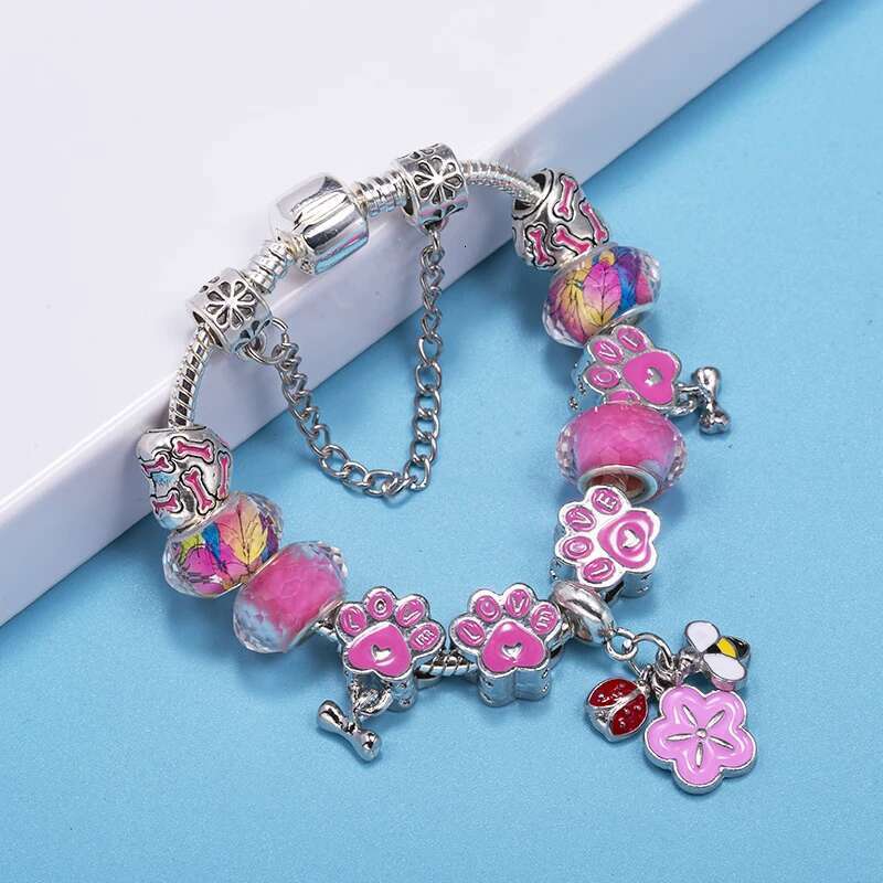 Bees Flower Pendant Charm Bracelets Fits DIY Dog Paw Beads Bracelet Bangles For Women Kids Bijoux Pulseras Jewelry Gift