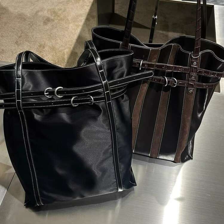 Vintage Large Capacity Tote Designer Color Block Leather Belt Buckle Underarm Handbag For Women Shopping Bag