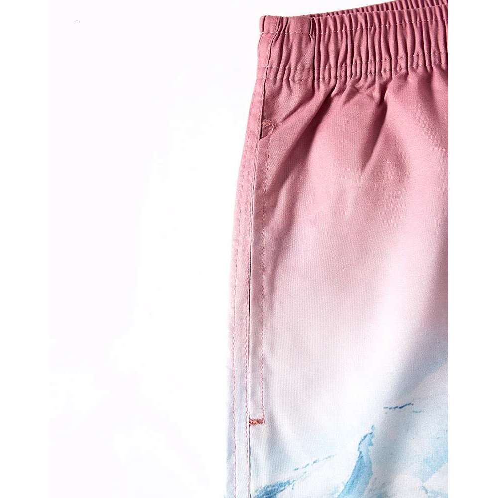 Quick drying men's beach shorts, gradient print, lightweight and comfortable double-layer underwear with pockets