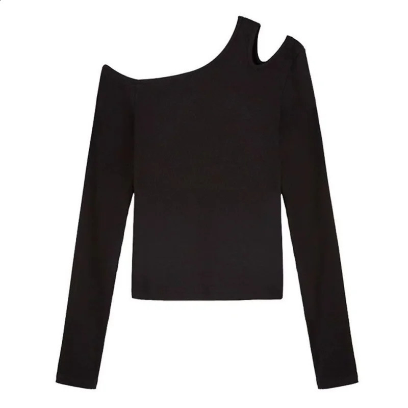 Club Party Sexy Ladys TShirts Slash Neck Cut Out Bodycone Long Sleeve Top sweet Spicy Girls Black Tees Y2K Punk Women Tee 250311