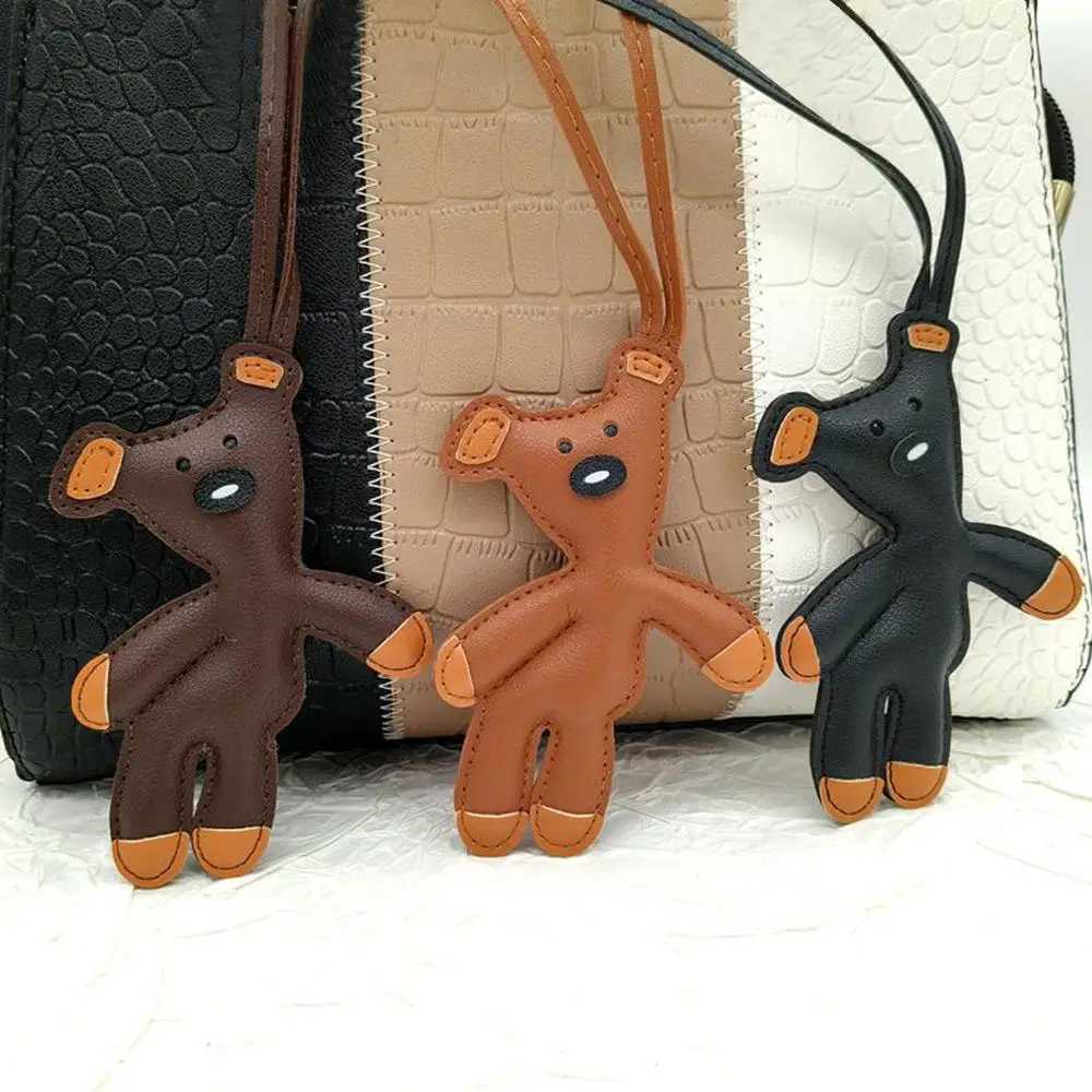 Retro PU Bear Keychain Pendant Cartoon Cute Doll Toy Soft Fill Bag Decoration Female Girl Bear shaped KeychainXJ250319