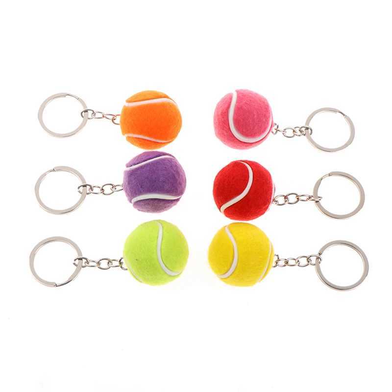 Cute sports mini metal tennis ball keychain 6-color pendant car keychain sports keychainXJ250319