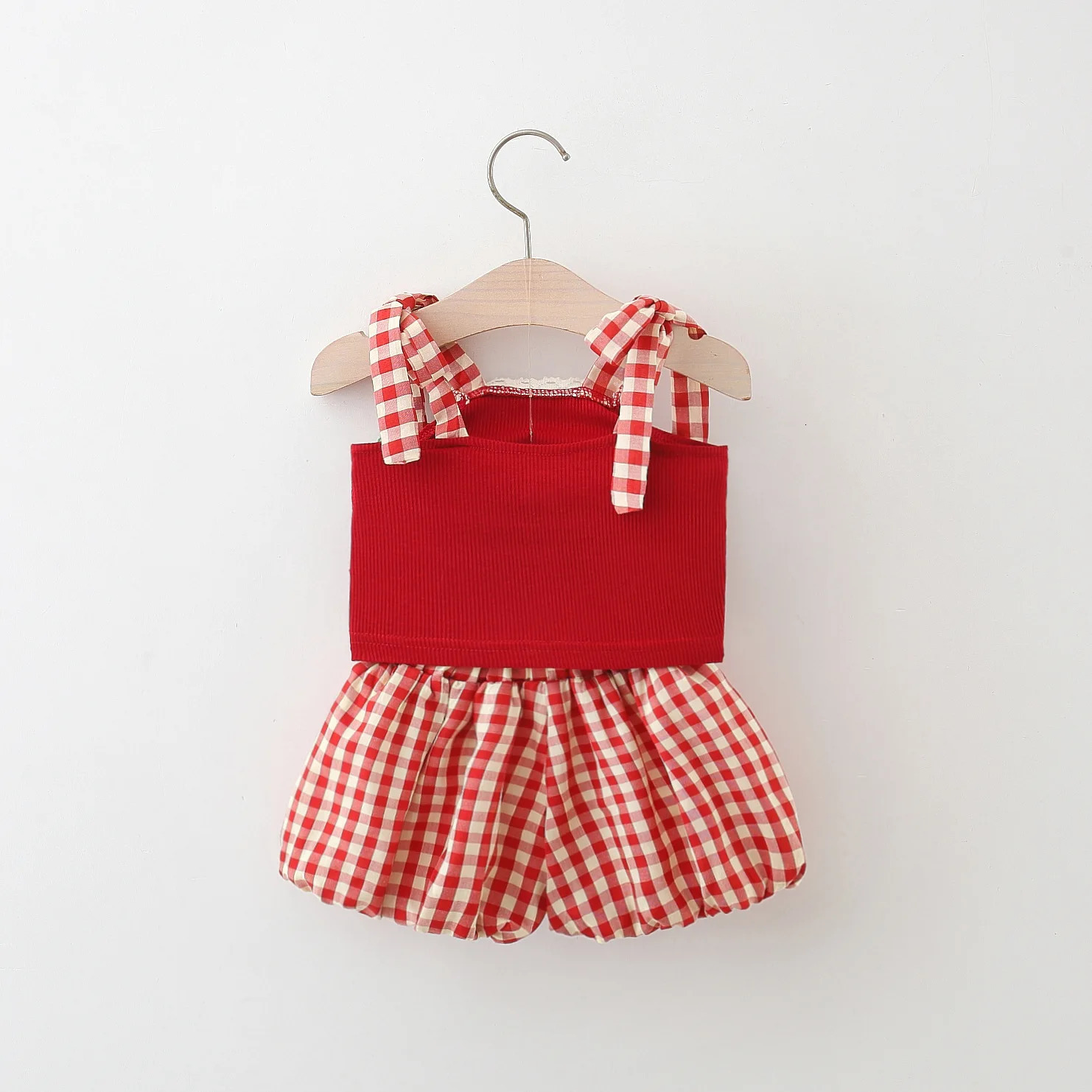 Summer Year Party Baby Girl Two Piece Set Red Checkered Christmas Childrens Sleeveless Clothes 9 months 3 years old 250319