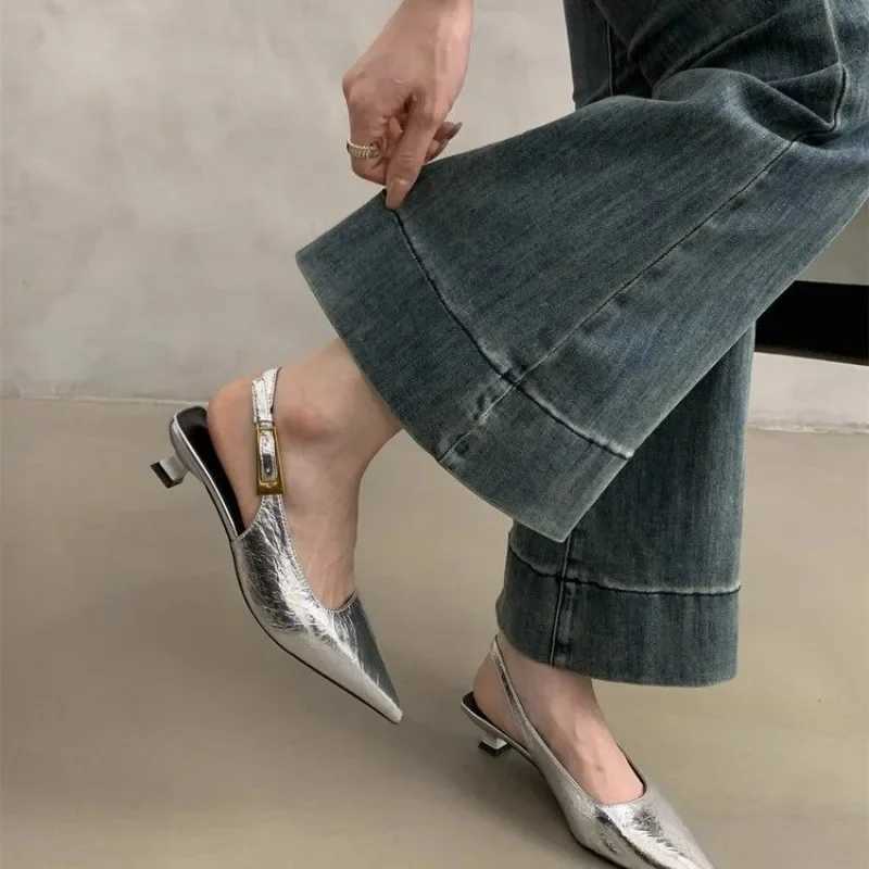 Gold Sier High Heel Pointed Toe Wen Slingback Shoes Wan hot Elegant Summer French Style Back Empty Single Pumps Z250311