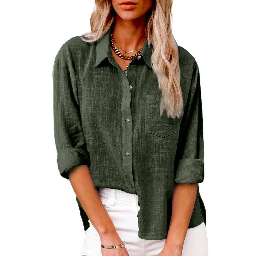 Cotton Linen Long Sleeve Shirts for Women T Shirt Solid Fashion T-Shirt Woman Clothes Tshirt Elegant Casual Tops Tees Streetwear 250314