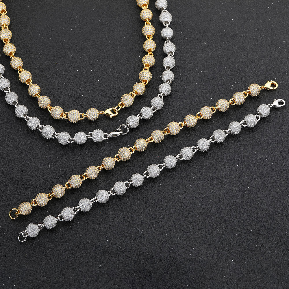 ESKEEM 8mm Ball Shape Link Chain For Women Accessories Iced Out Chain Micro Pave Cz Jewelry Full Diamond Round Bead Necklac