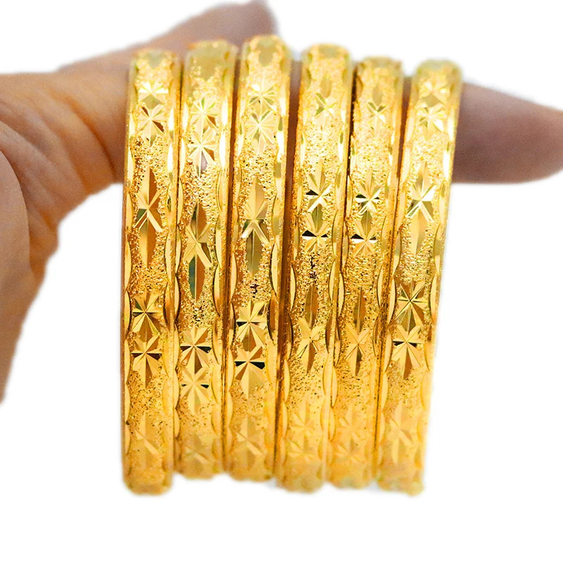 Moroccan Style Gold Plated Bracelet Middle East Wedding Bridal Bracelet Carved Pattern 8mm Bracelet Set Jewelry 250320