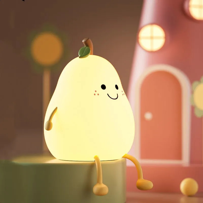 Night Lights for Kids Pear Shaped Cute Silicone Nightlight 4/7 Colors Night Lamp USB Charging for Bedroom Bedside Room 250319