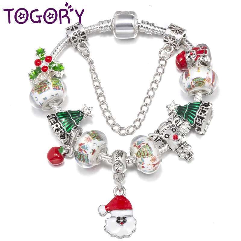Christmas Styles Charm Bracelets Fits DIY Santa Claus Christmas Tree Beads Bracelets For Women Girl Bijoux Pulseras Jewelry Gift