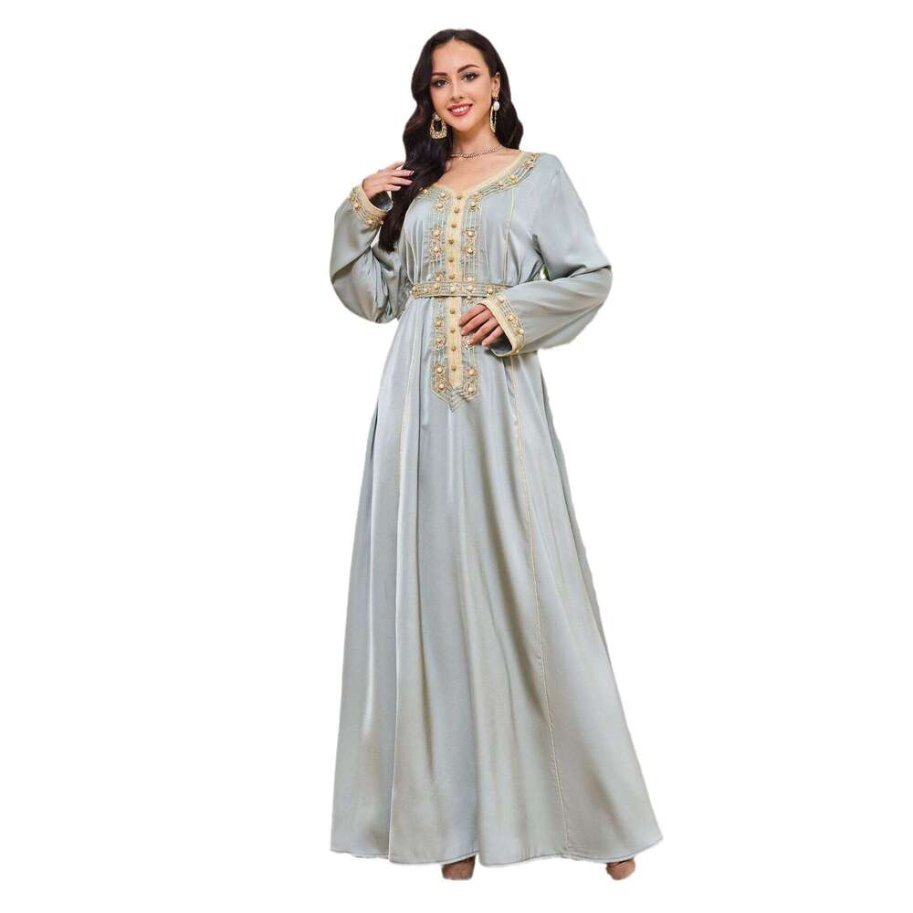 Mt047 Muslim Robe Women's Fashion Style Embroidered Diamond Set Dress Dubai Abaya