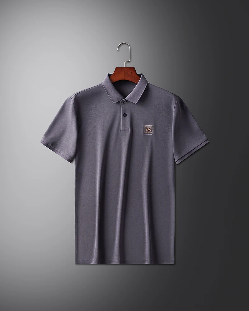 High quality ice silk mens short sleeved breathable polo shirt summer fashionable embroidered casual lapel T-shirt 250319
