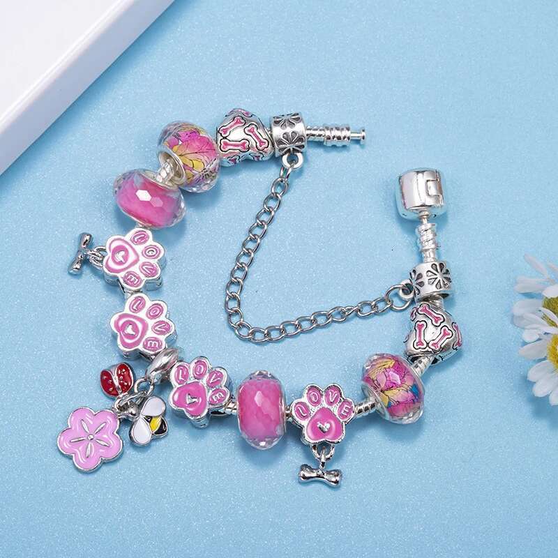 Bees Flower Pendant Charm Bracelets Fits DIY Dog Paw Beads Bracelet Bangles For Women Kids Bijoux Pulseras Jewelry Gift