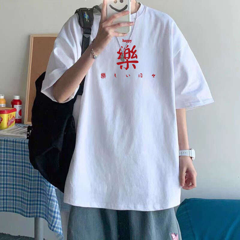 Pure cotton short sleeved T-shirt for men, trendy brand oversized loose round neck T-shirt, printed base shirt batch