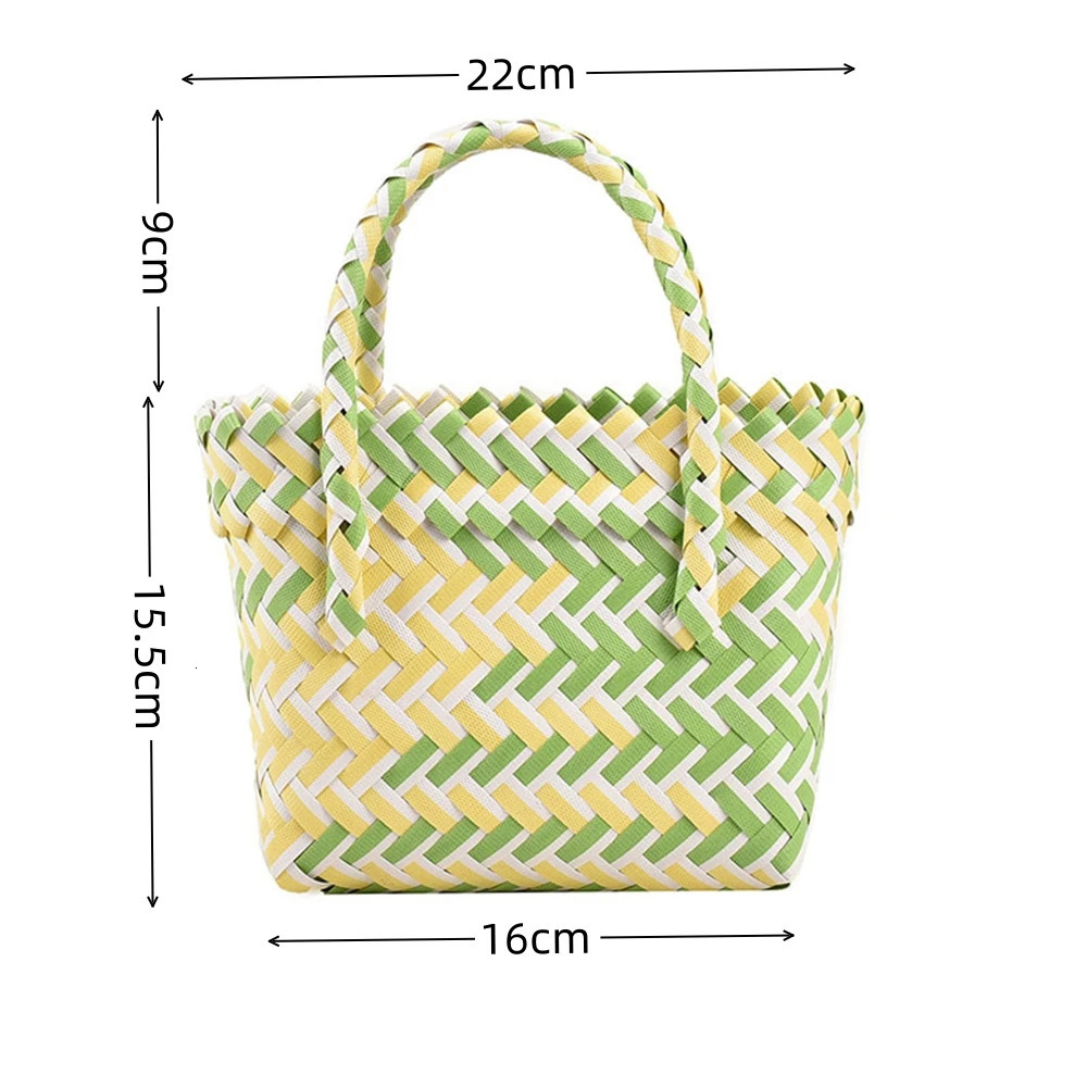 Summer Trend Hand Woven Handbag Square Little Basket 2025 New Straw Cute Colorful Bags Hundred Collision Color Holiday Beach Bag R250320