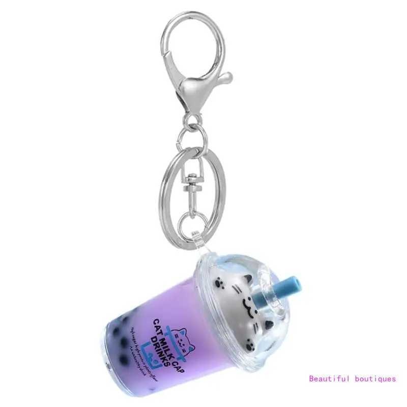Cat Bubble Tea Pendant Handmade Acrylic Keychain Cartoon Milk Tea Keychain Jewelry Cute Bag Charm AccessoriesXJ250319