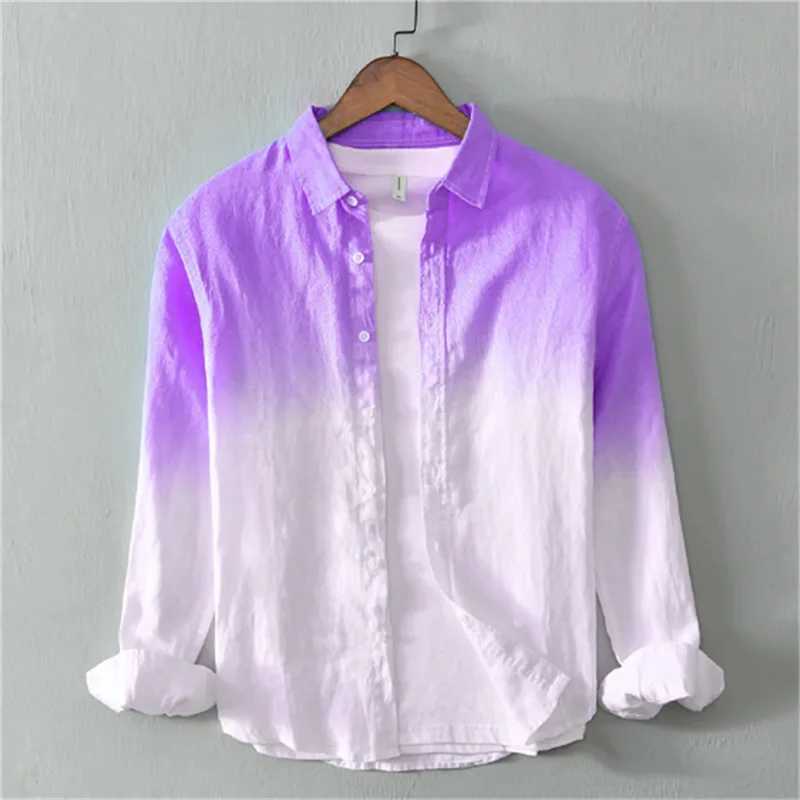 Summer shirt casual long sleeved lapel shirt 3D printed light colored mens linen shirt XS-6XL fast shipping M250320