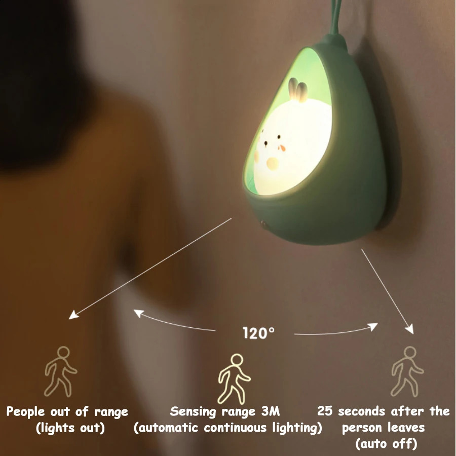 Night Light with Sensor Control cute animal Human Induction lamp For Kids Bedroom USB Rechargeable Silicone LED wall lights 250319