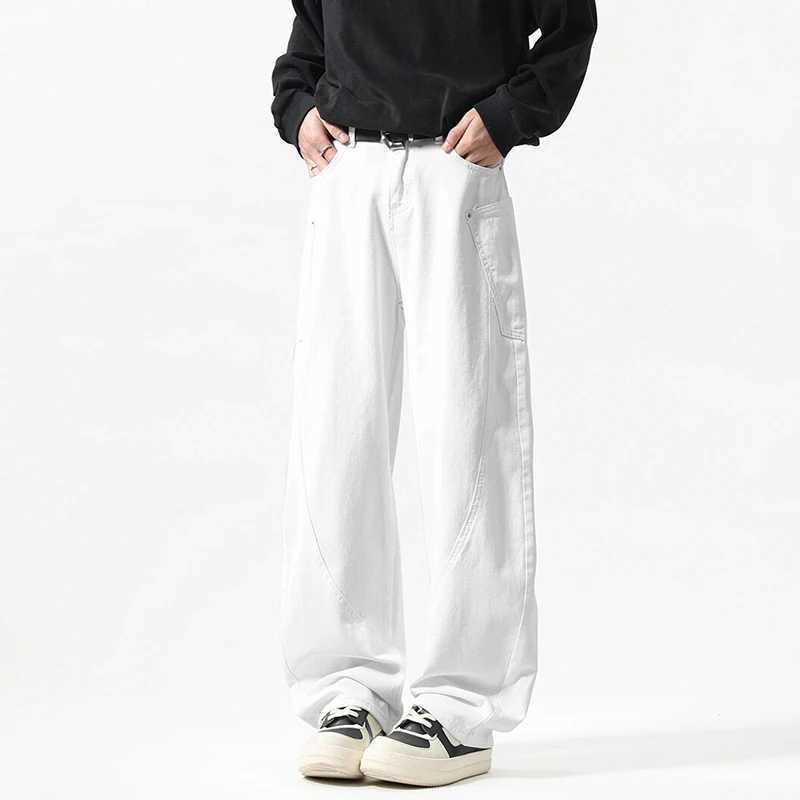 IEFB Korean Style Mens Machete Pants Denim Side Pockets Patchwork Pants Solid Color Casual Loose Straight Male Jeans Chic 9W505T250319