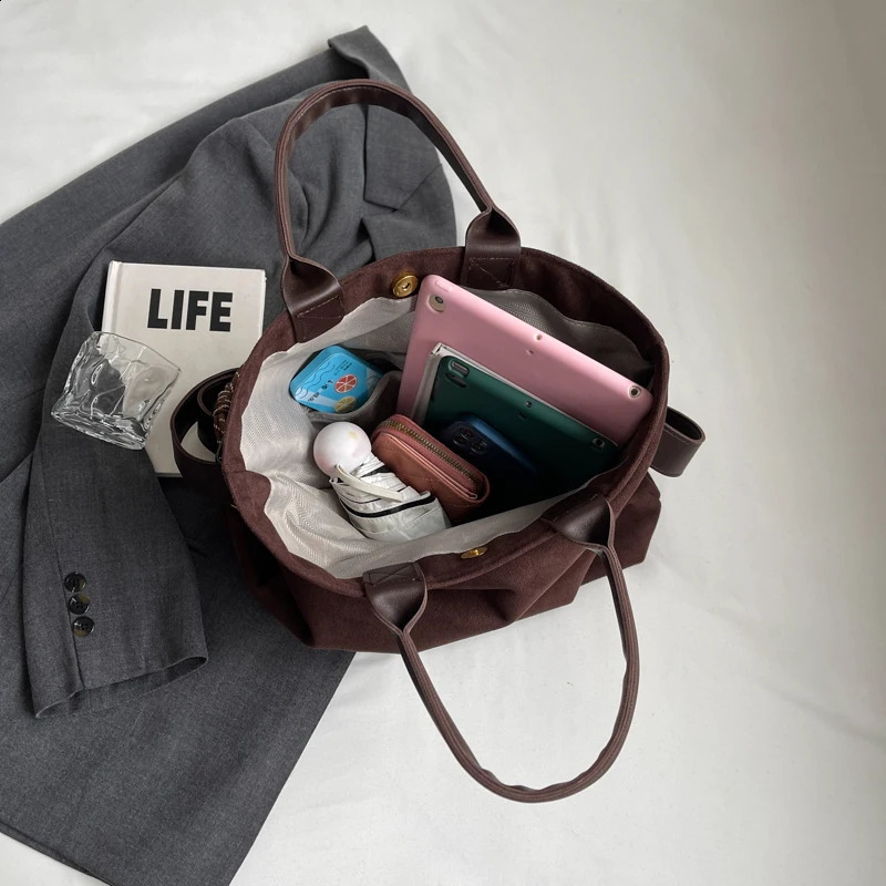 Vintage Suede Tote Bag for Women Autumn Winter Retro Handbags Purse Suede Crossbody Messenger Bag Casual Shoulder Satchel Bag 250319