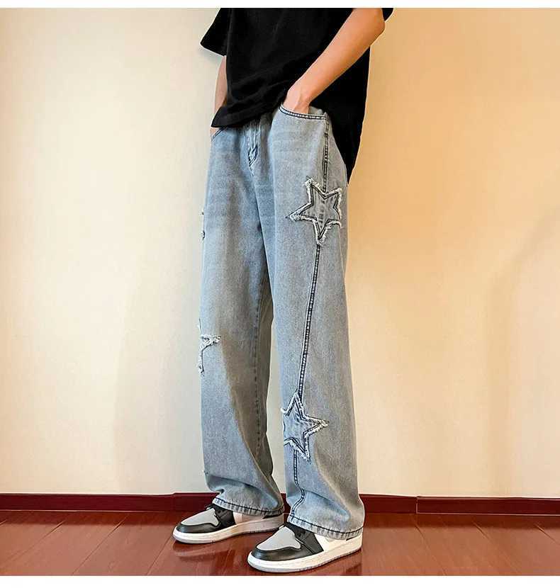 Y2k pants mens jeans mens jeans streetwear mens loose leg jeans denim shorts pockets mens clothing glitter goodsT250319