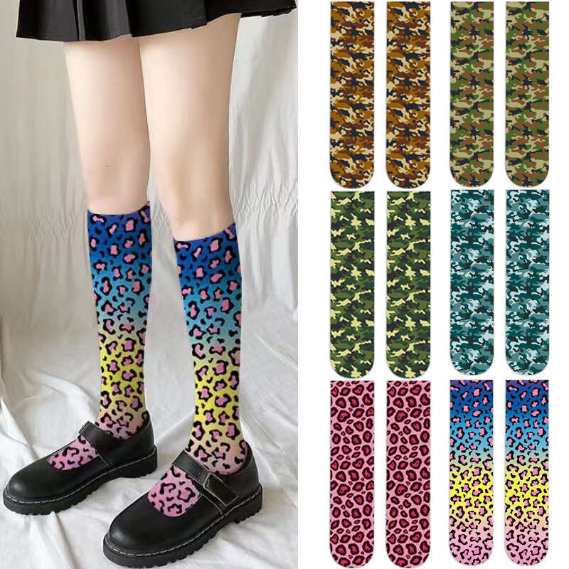 New Cross Border Spring And Autumn Silk With Printed Leg Mid Tube Socks, Fashionable, Personalized, Versatile, Colorful Socks