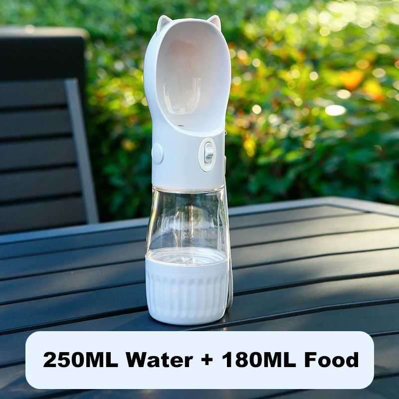 Portable Dog Water Bottle With Food Cup For Small Large Dog Cats Outdoor Walking Drinking Feed Dispense French Bulldog Supplies Y250319