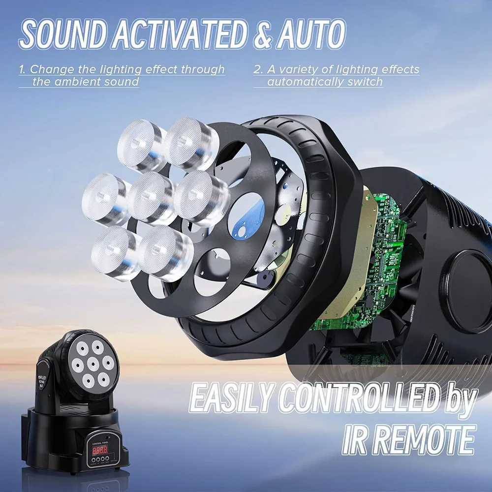 4PCS LED Lights 7*10W Moving Head Stage Lights RGBW Professional Disco Light Home Party Stage Lamp DMX512 Sound Control Light Z250320