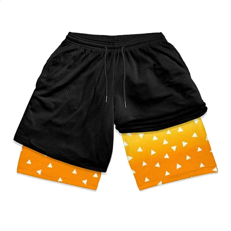 2in1 mens sports and fitness shorts fashionable 3D printed with pockets quick drying elastic summer running 250312