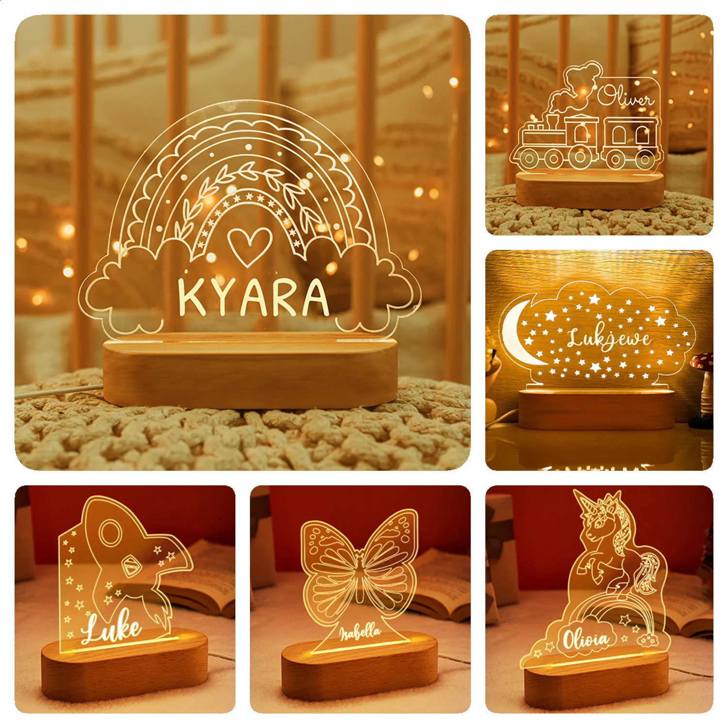 Custom Baby Kids USB Night Light Personalized Children Name Lamp Nursery born Bedroom Home Decoration Birthday Souvenir Gift 250319