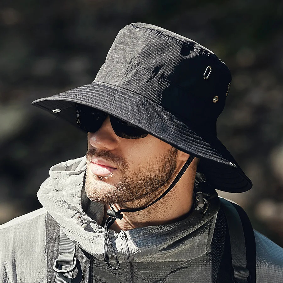 Summer Bucket Hat For Men Fisherman Cap Fishing Outdoor Sunshade Big Brim Sunscreen Riding Hiking Suncreen Sunhat o250320