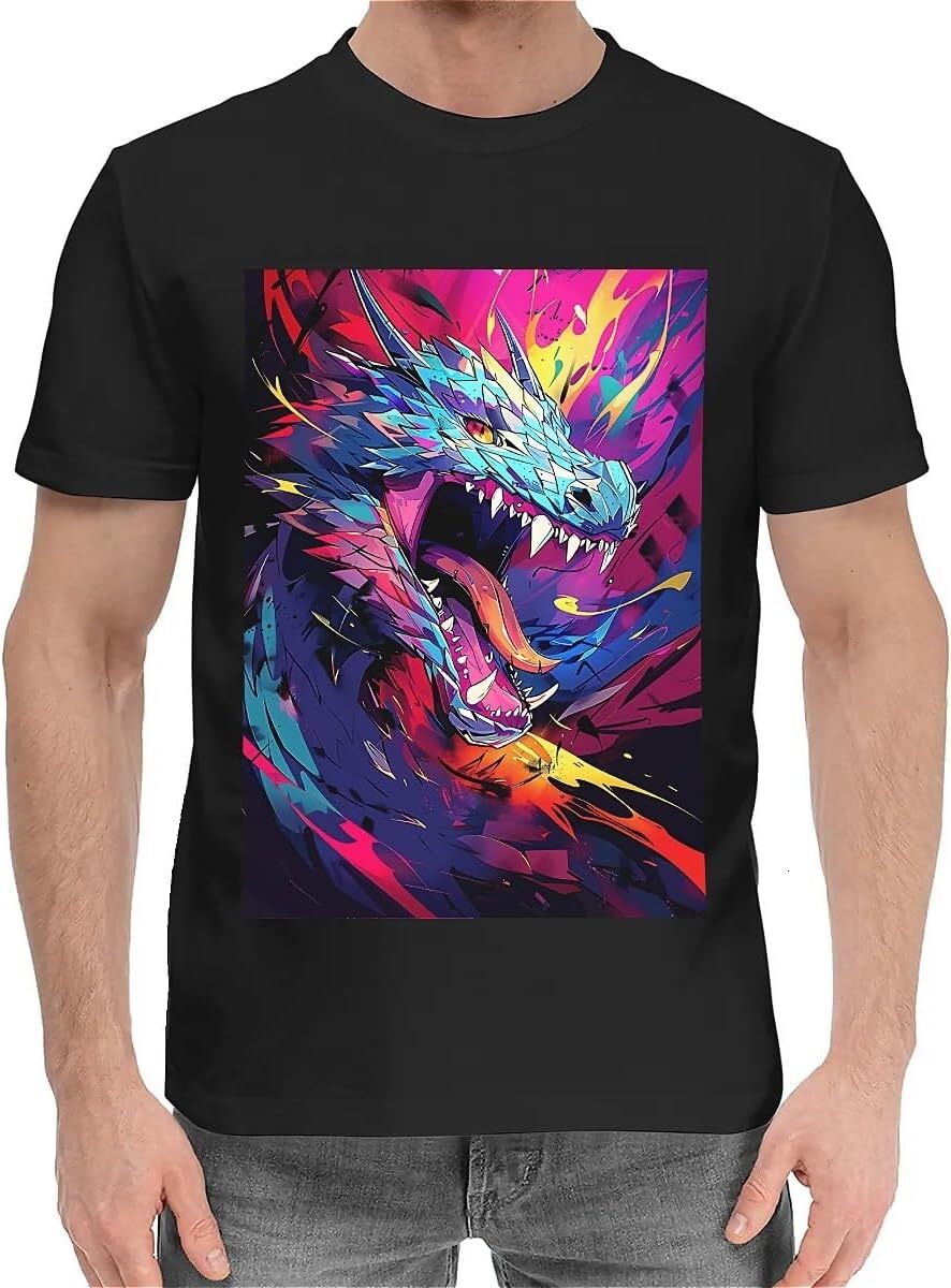 T shirt for Mens Mens Novelty T-Shirts Graphic 2D Print Summer Short Sleeve Anime Angry Dragon Shirts Tshirt Graphic Tee Casual Tops Clothes Short sle