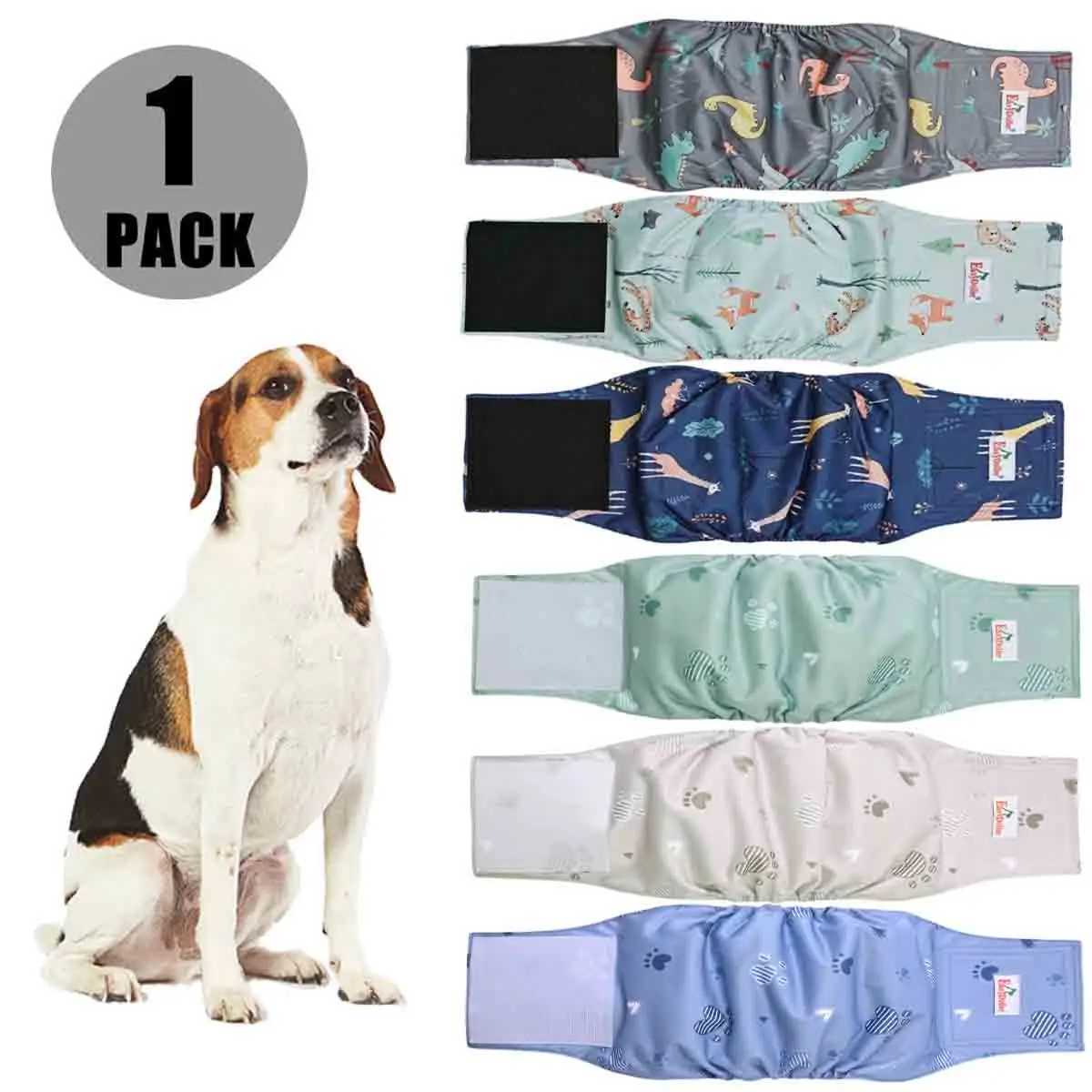 Cute Animal Print Pattern Pet Male Dog Diaper Washable Reusable Nappy Belly Bands Wrap Leak Proof Sanitary Pants Puppy Diapers Y250320