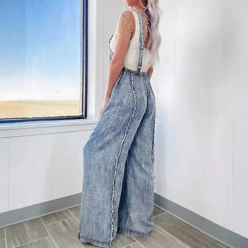 Womens Clothing Spring New Loose Overalls Women Retro Washed Raw Edge Wide Leg Jumpsuit