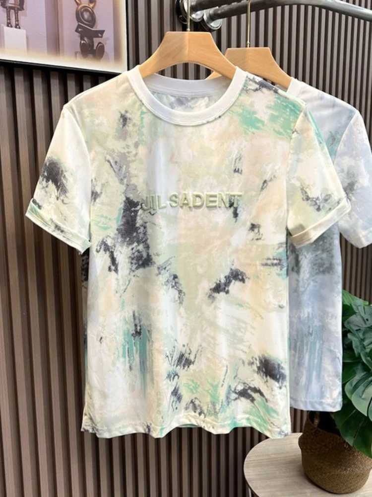 Mens T-shirt watercolor mens T-shirt tie dye top Heather embroidery Alphabet Streetwear original Y2k new hot XlT250319