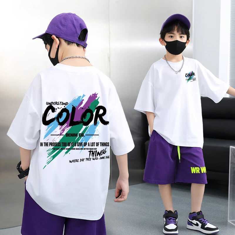 Korean Childrens Clothing 2025 Summer Boys 100% Cotton Short sleeved T-shirt Graffiti Pattern T-shirtT250320