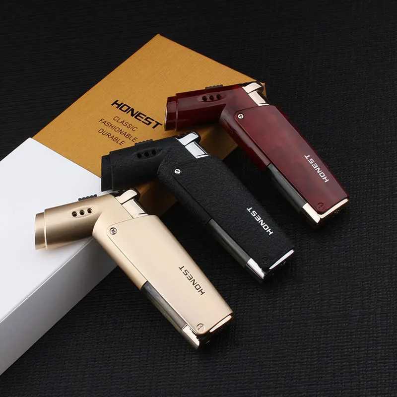 HONEST Fashion Adjustable Double Fire Gas Lighter Windproof Blue Flame Open Fire All-in-one Mini Portable Metal Turbine TorchC250618