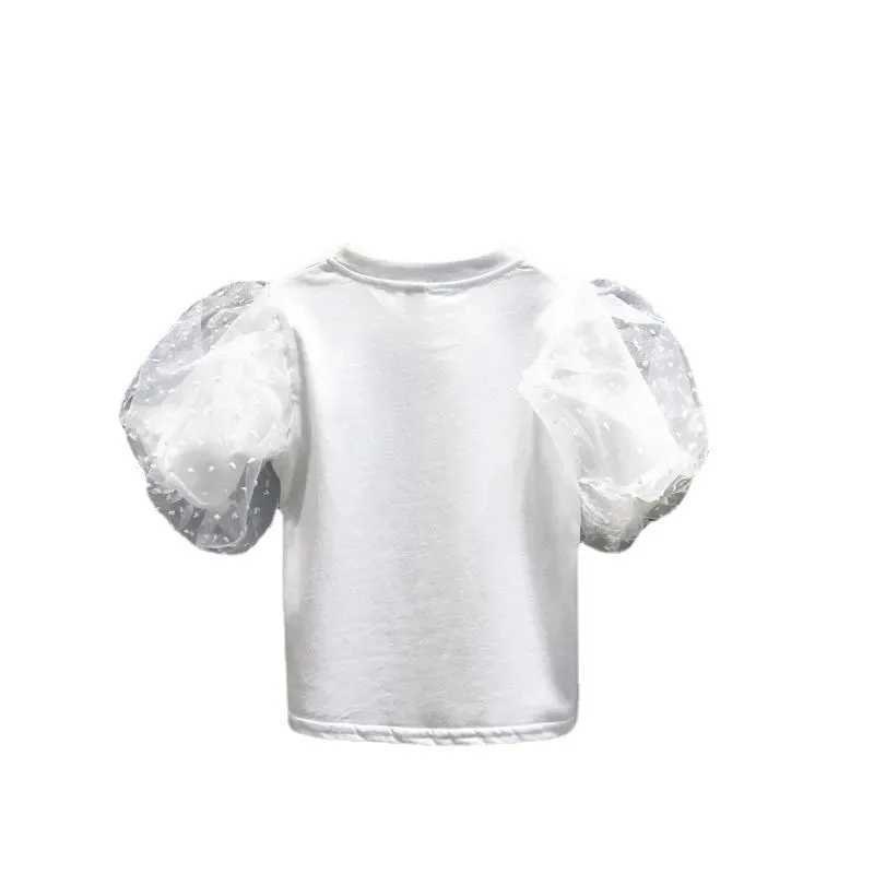 Summer cotton girls T-shirt lace short sleeved girls T-shirt solid color simple childrens clothing T-shirtT250320