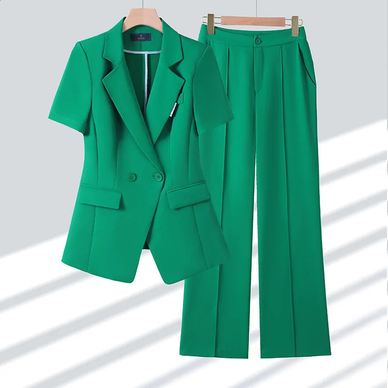 Fuchsia womens summer thin short sleeved jacket formal work pants set 2piece office suit 2024 250319