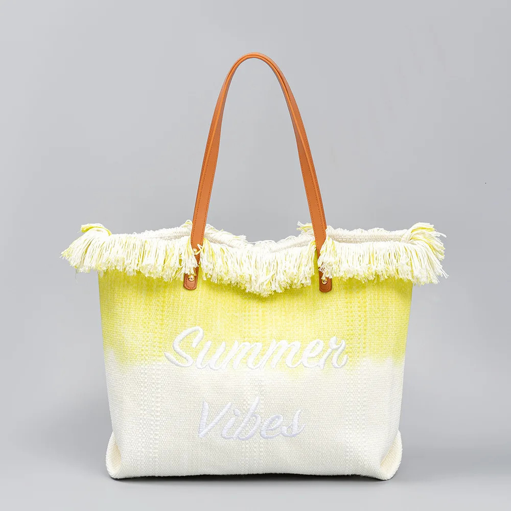 2024 New Womens Handbag Embroidered Letter Tassel Design Fresh Gradient Color Large Capacity Tote Shopper Travel Bag Beach Bag R250320