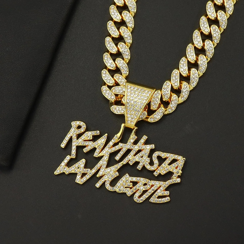 ZAKOL Hip Hop Letter Pendant Necklace for Women Men Shiny Rhinestones 13MM Cuban Chain Necklaces Fashion Jewelry Gifts 250320