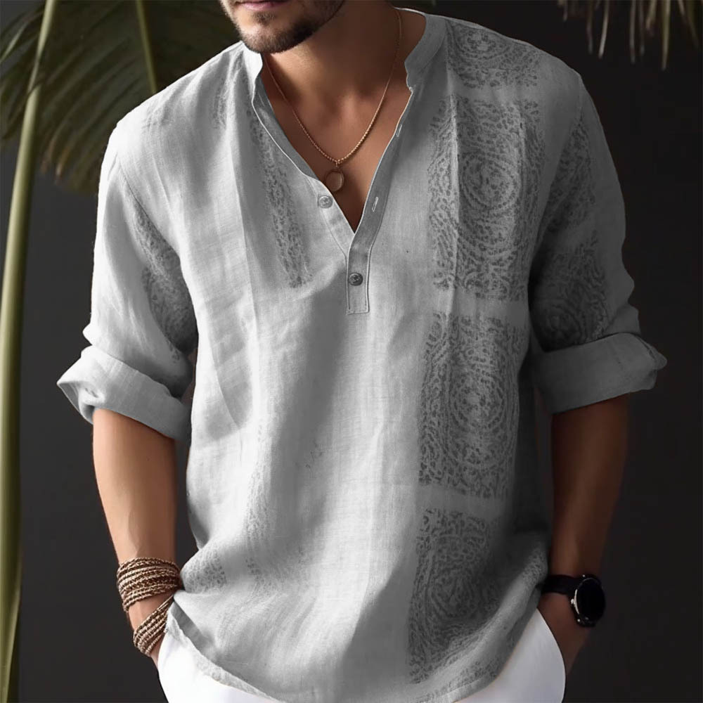 2025 New Men's Long Sleeve Shirt - 3D Digital Print, Youth Mandarin Collar Design, Lightweight and Breathable Fabric, Perfect for Casual and Styl