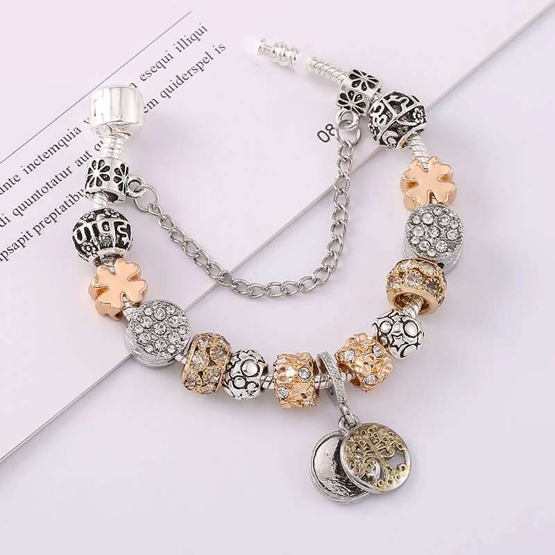 European Fashion Unique Silver Plated Charm Bracelet DIY Crystal Beads Brand Bracelets For Women Wife Jewelry Gift Dropshipping