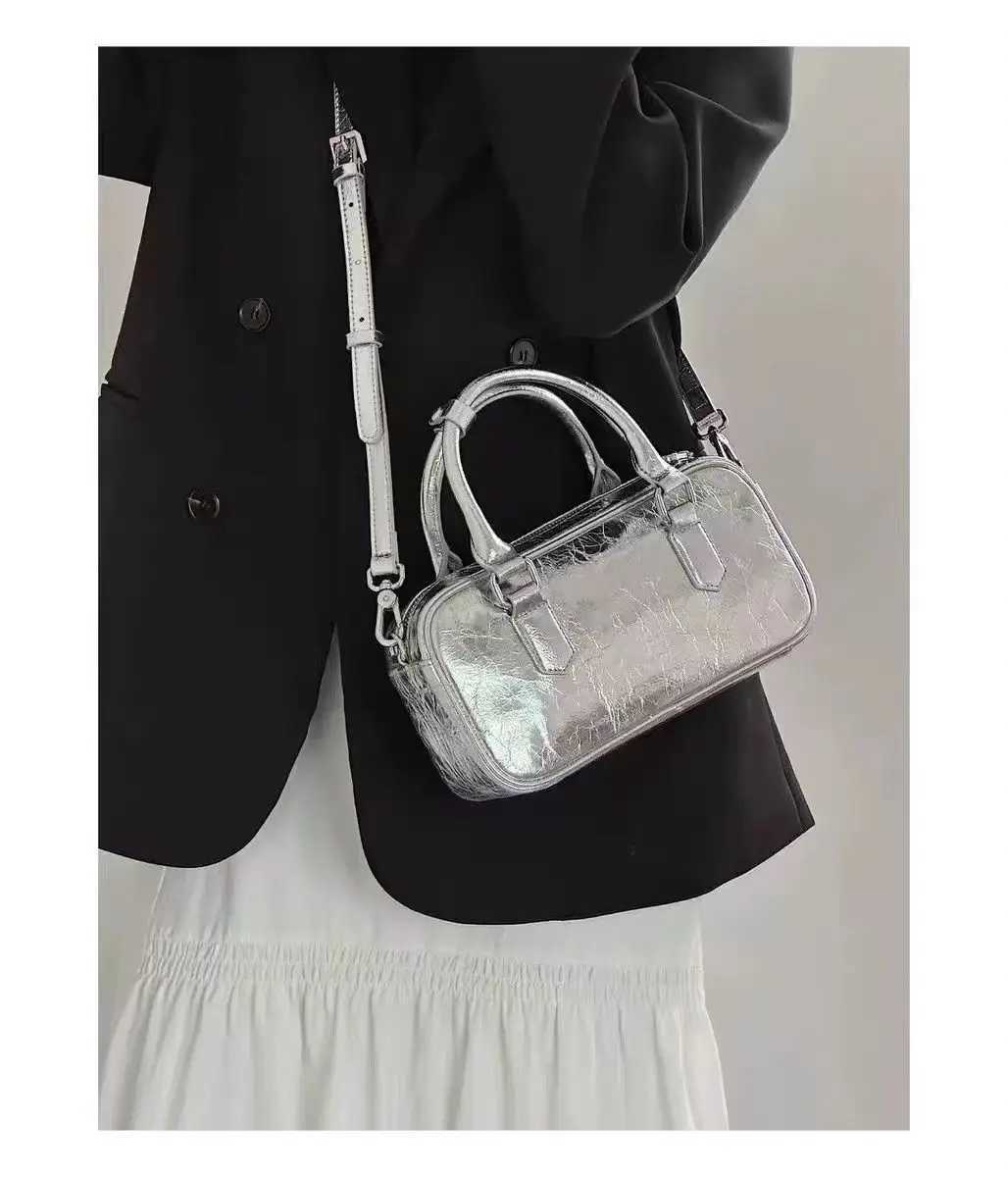 JIAERDI High Street Silver Square Bag Wallet Womens Hot Girl Leather Handle Messenger Bag Womens Retro Y2k Handbag Bolso MUJI Y250319