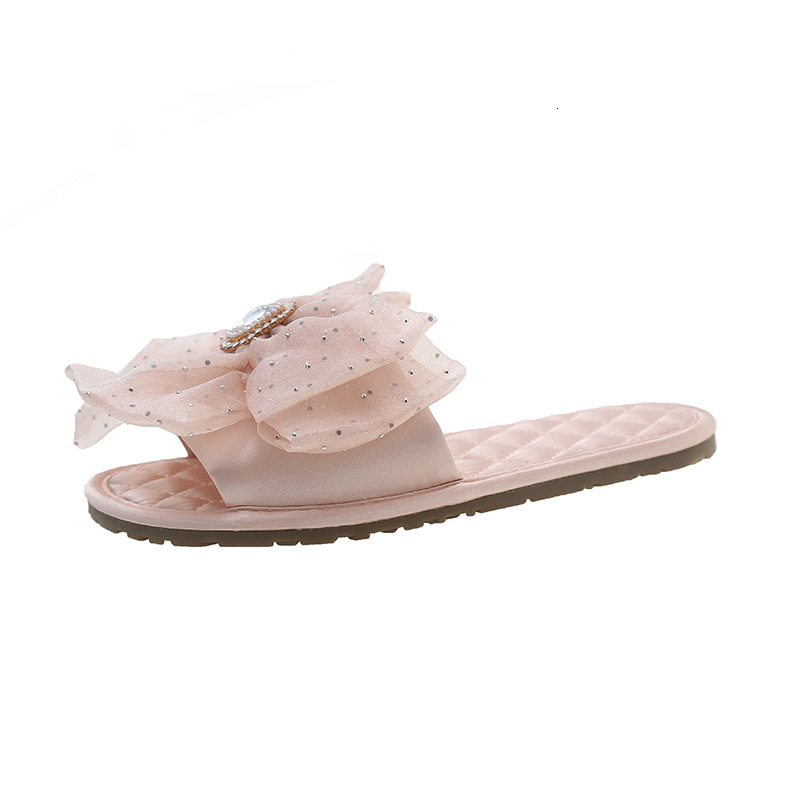 2025 New Design Fairy Style Sandals Women's Bow Satin Flat Slippers Summer Casual Outdoor Cute Soft Bottom Dress Slippers