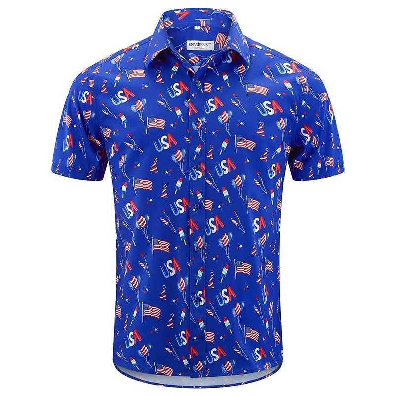 American flag pattern mens clothing 3D printed Hawaiian beach shirt short sleeved y2k top retro clothing lapel shirt M250320