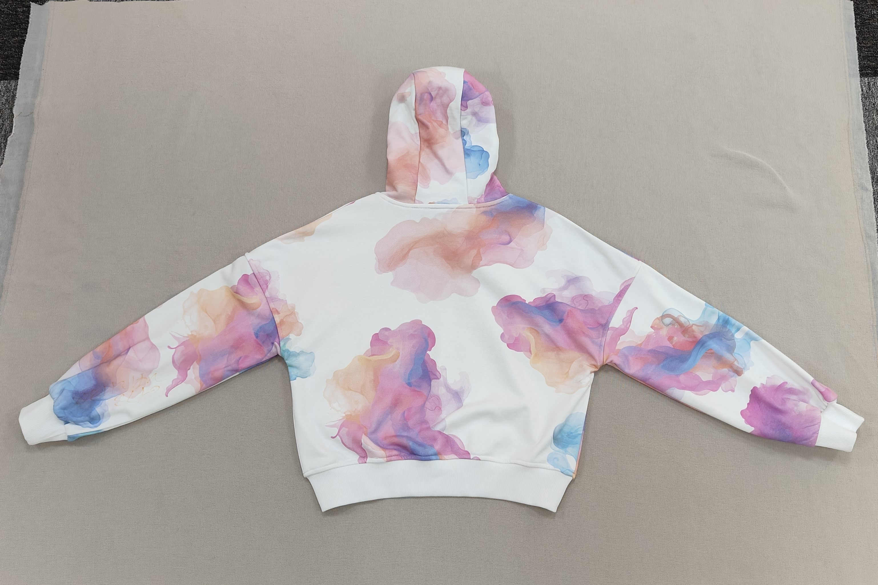 Women's White Tie Dye Sports Hoodie Activewear Drawstring Outdoor Hooded Top Casual Athleisure Clothes Running Sweatshirt with X-ribbed Hem