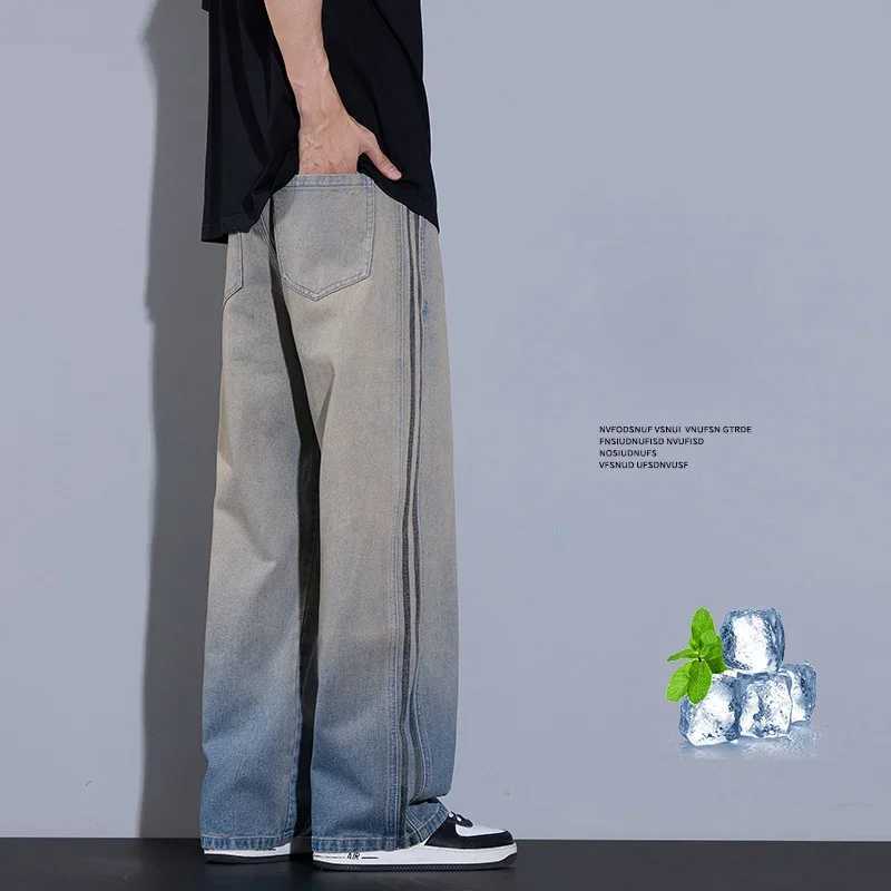 2025 New Mens High Street American Jeans Straight Korean Casual Trouser Fashion Retro Wide Mens Personalized JeansT250319